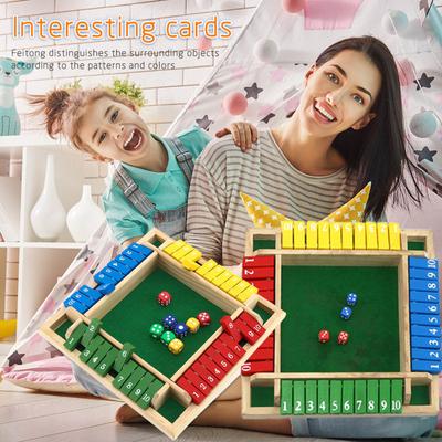 Wooden Shut The Box Dice Game, 4 Players Classic Board Game Family Pub Math Game For Kids Adults With 8 Dice