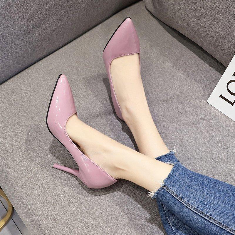 Fashion 2024 Spring and Autumn New Large Size High Heels Patent Leather Thin Heel Shallow Mouth Temperament All-match Women's Shoes