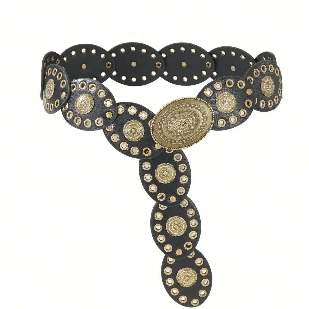 Women's Retro Oval Patchwork Belt Bohemian Western Cowboy Style Accessory