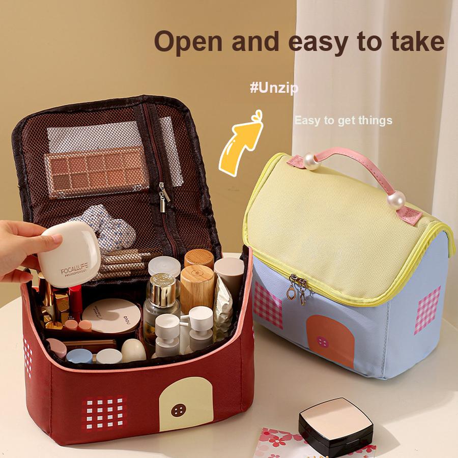 Cute House Cosmetic Bag Organizer for Women, Multi-Function Portable Travel Wash Bag, Large Capacity Storage Bag