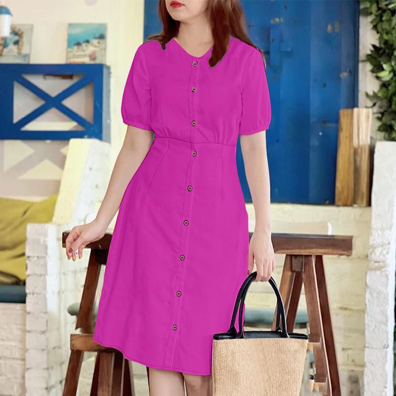 

ZANZEA Женское повседневное платье с круглым вырезом, однотонное, летнее, с коротким рукавом 4XL фиолетовый