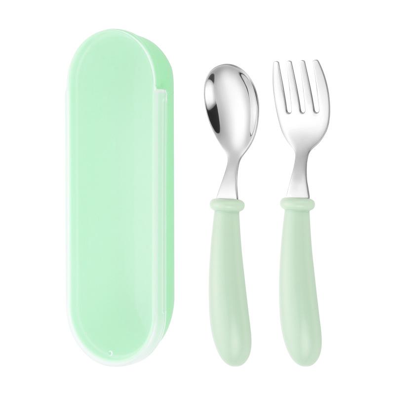 Cartoon Stainless Steel Children's Cutlery Set - Cute Spoon & Fork with Round Handles for Kindergarten, Portable Gift Set
