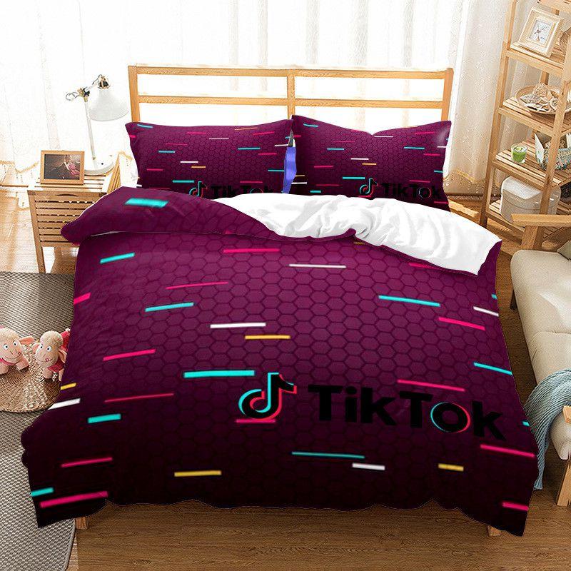 

Tiktok Pattern Duvet Cover With Pillowcase Comfortable Bedding King Queen Size WineRed,EU-Single(2pcs):135×200cm