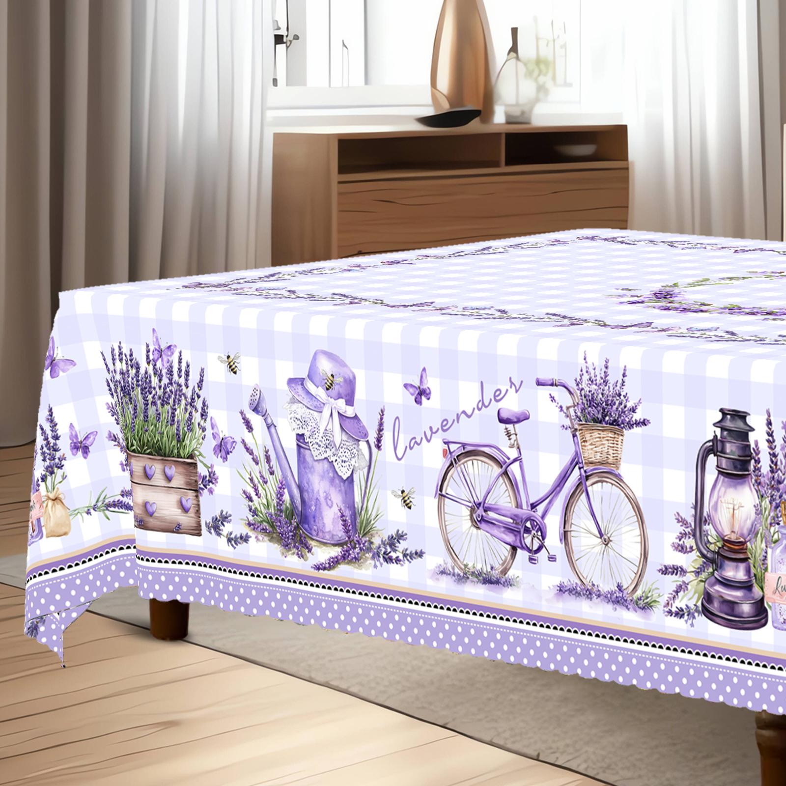One Purple Lavender Patterned Tablecloth, Featuring Lavender And Butterfly Prints, Embossed Edges 152x220cm