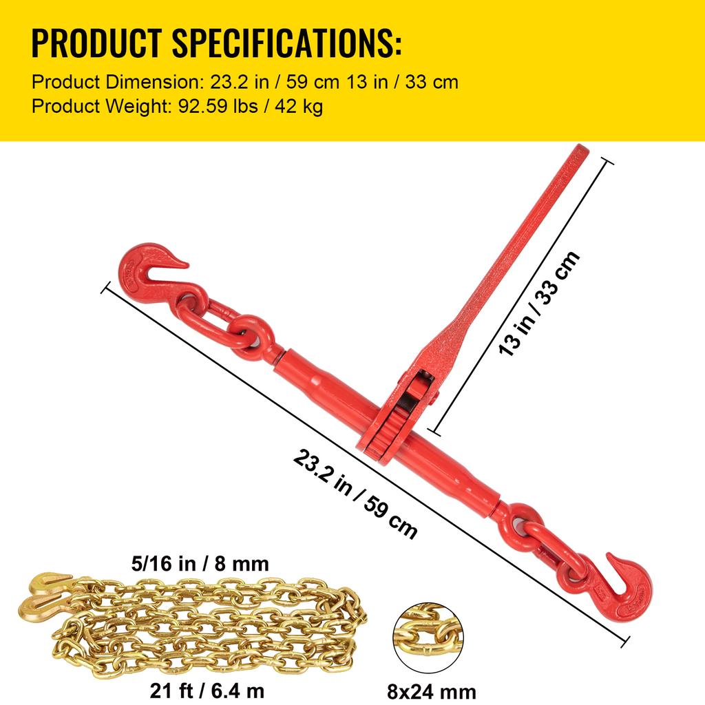 SucceBuy 4Pcs Chain Load Binder 5/16" Tie Down Kit with 5400LBS Working Capacity & 2 Grab Hooks Transport for Package Towing