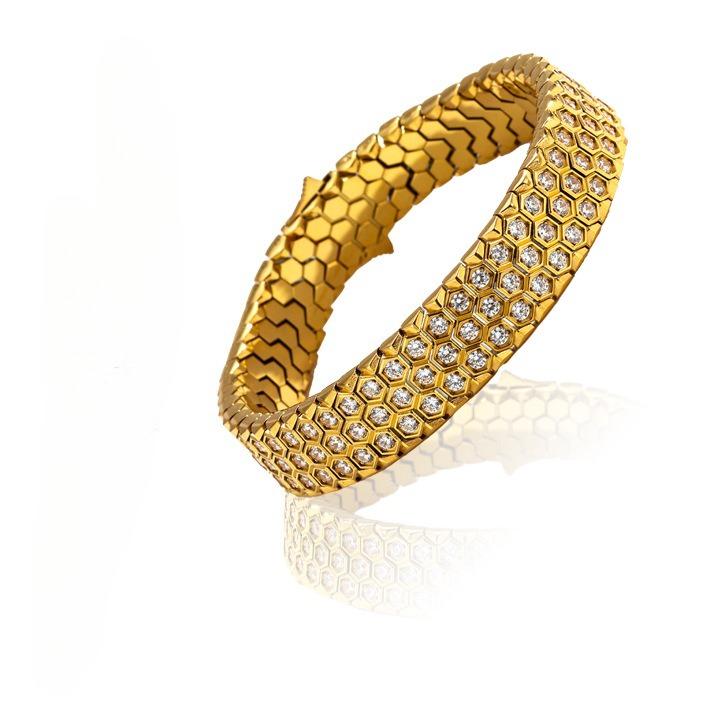 European and American Honeycomb Bracelet Hand-inlaid with Zircon, Fine Polishing Process Light Luxury Jewelry 13.5mm21cm (8inch )