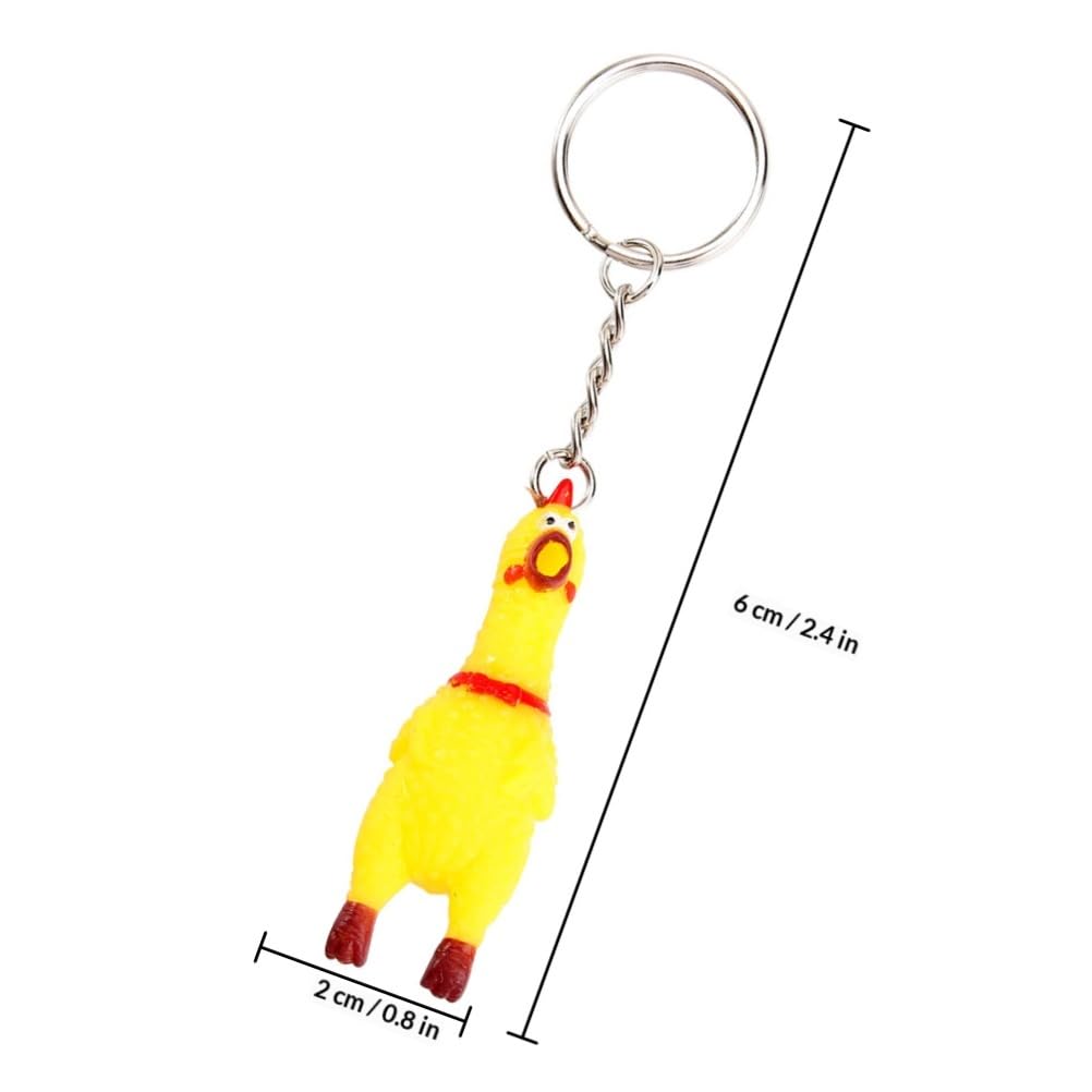 Set of 4 Screaming Surprise Chicken Keychains Miniature Stress Reliever Keyrings Perfect for Cell Phones and Bags - -