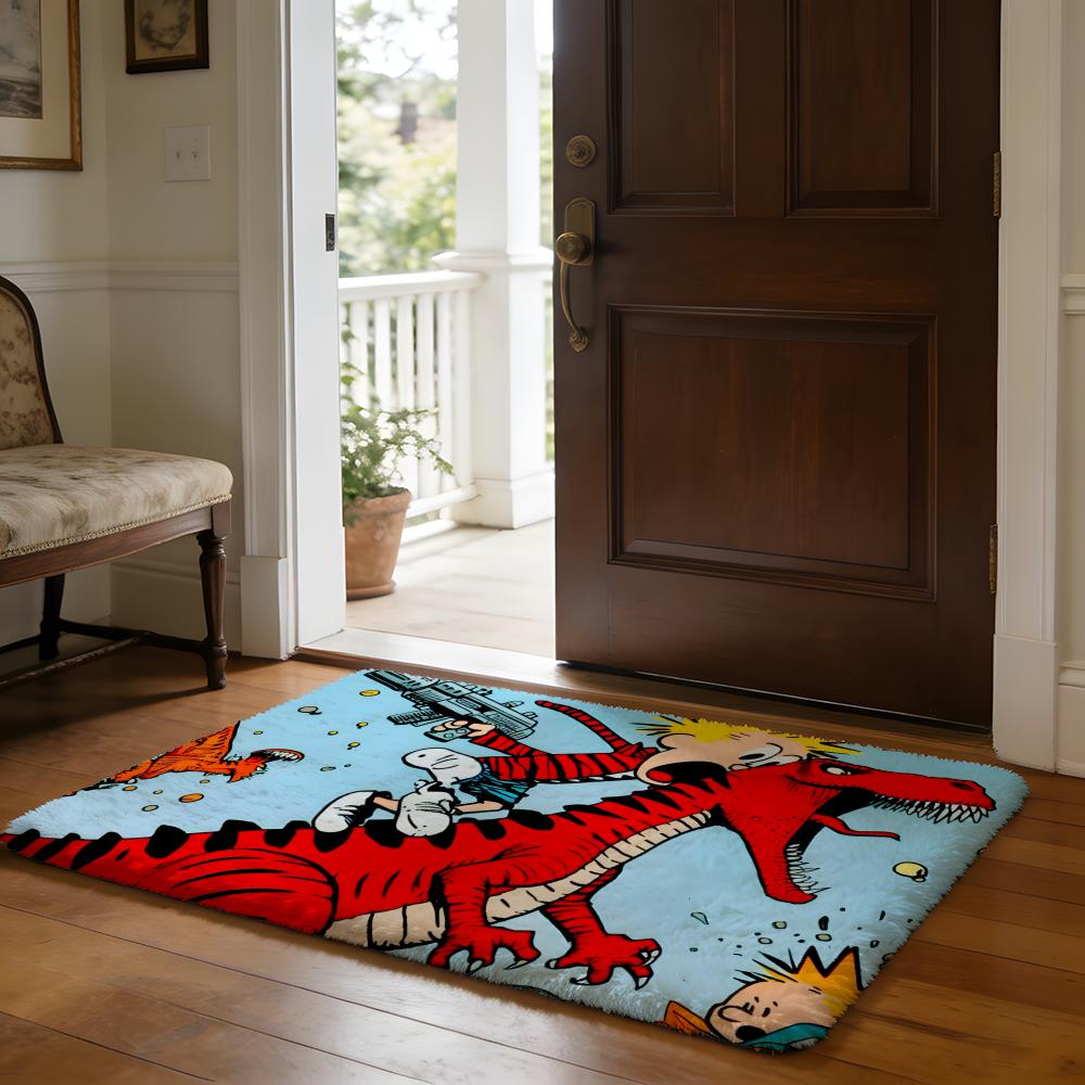 CCalvin And HHobbes Anime Cartoon Floor Mat Soft Flannel Absorbent Mat Non-Slip Rug Home Bedroom Bathroom