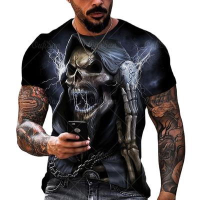 Yaz erkek T Shirt Korku Kafatası Kafa Baskı 3d T-Shirt Moda Streetweed Kısa Kollu O-Boyun Tees Tops Büyük Boy Erkek Giysileri