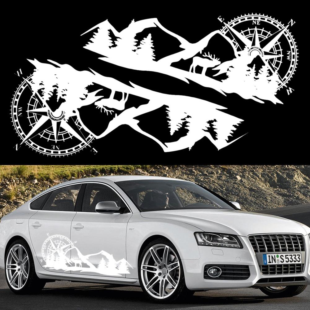 Large Car Decals Compass Tree Mountain Deer PVC Stickers Vinyl Graphic Waterproof SUV RV Styling Decoration Exterior Accessories