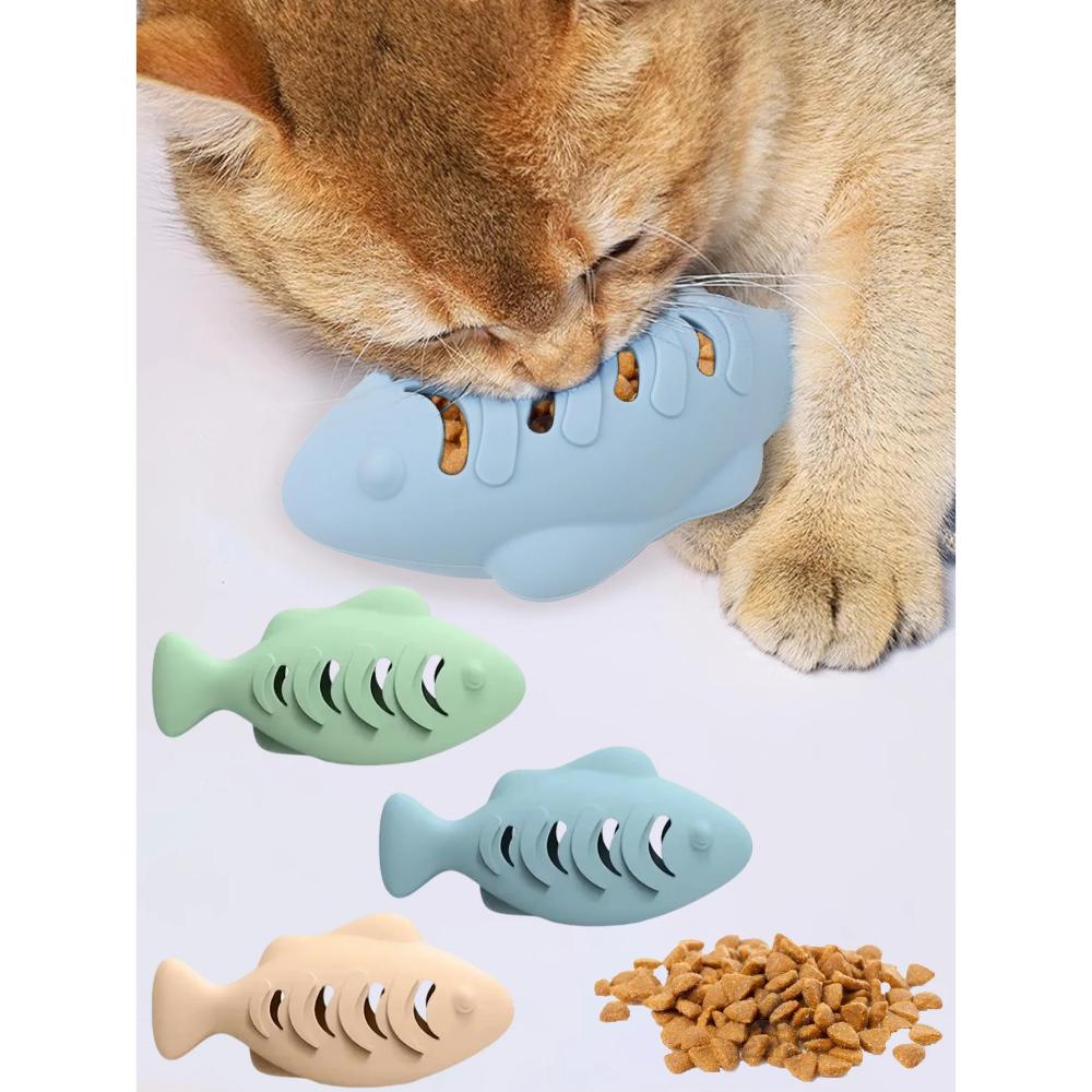 Fish-Shaped Cat Chew Toy - Dental Treat Dispenser Puzzle, Safe Silicone, No Battery, Interactive Pet Snack Game