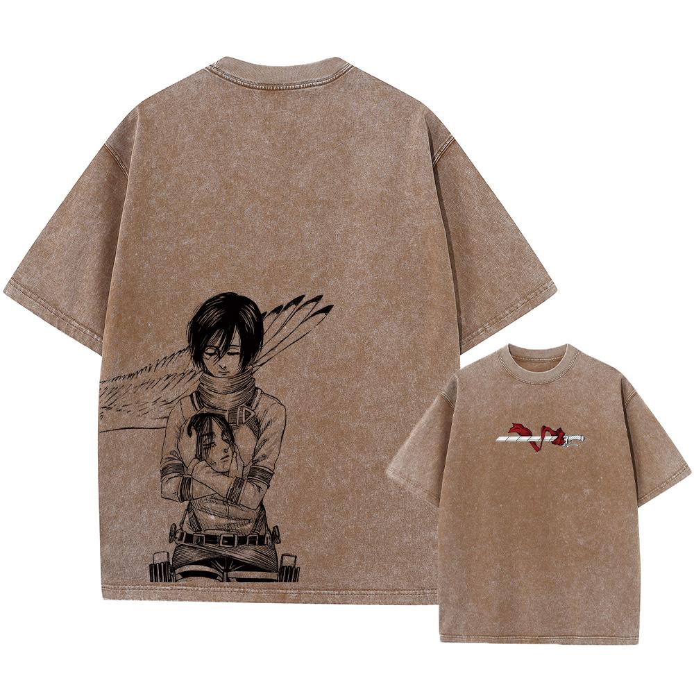 Anime Attack On Titan Acid T Shirts Casual Vintage Washed Shingeki No Kyojin Tee Short Sleeve Manga Gothic Tops Summer