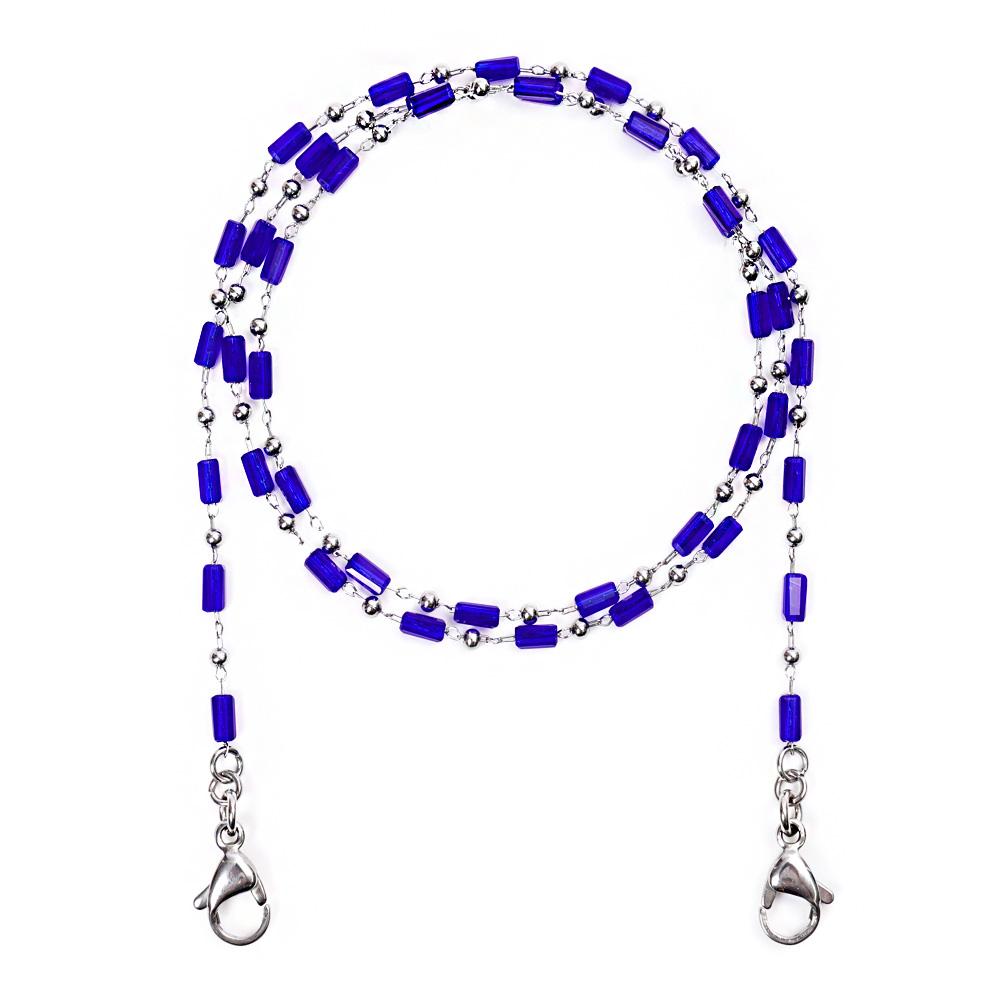 Jeibanseukeullaesig Block Stone Beads Surgical Steel Eyeglass Chain Mask Necklace (C2001-An666_Bl)