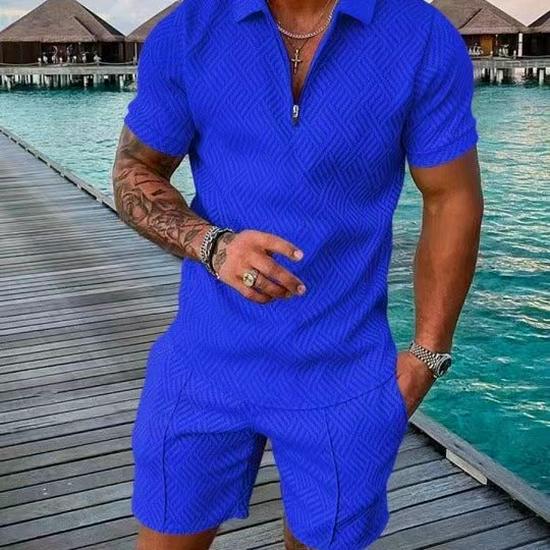Herren Print Polohemd Set – Kragen Kurzarm Lässiger Pullover T-Shirt