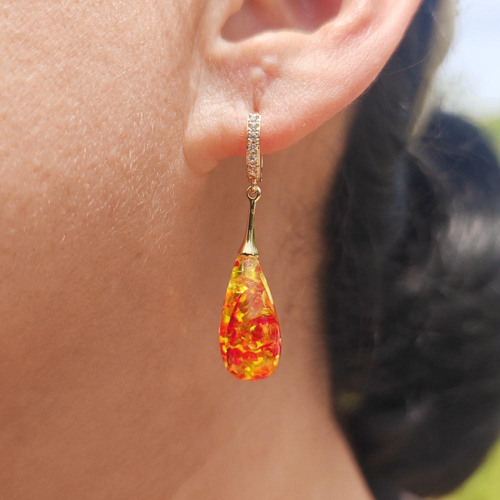 1 Pair Trendy Colorful Flower Water Drop Dangle Earrings Women Wedding Fine Jewelry Gold Color Eardrop