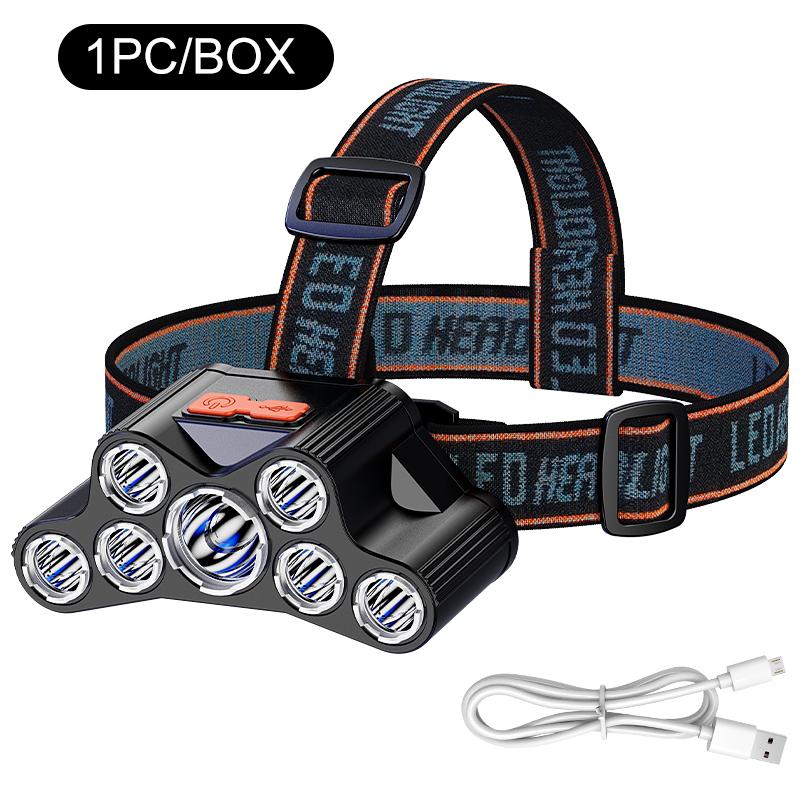 

Налобный фонарь с 7 светодиодами и регулируемым углом освещения поддерживает зарядку через порт Micro USB в различных рабочих условиях. белый