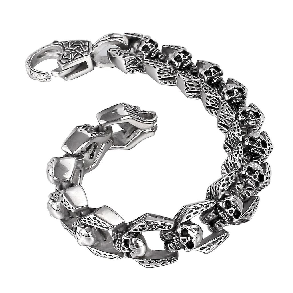 Stainless Steel Vintage Punk Skull Bracelet Men's Cruz Charm Bracelet Heavy Chunky Bangle Jewelry Accessories