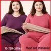 Women's Plus Size Warm Fleece-Lined Lambswool Underwear Set for Autumn and Winter