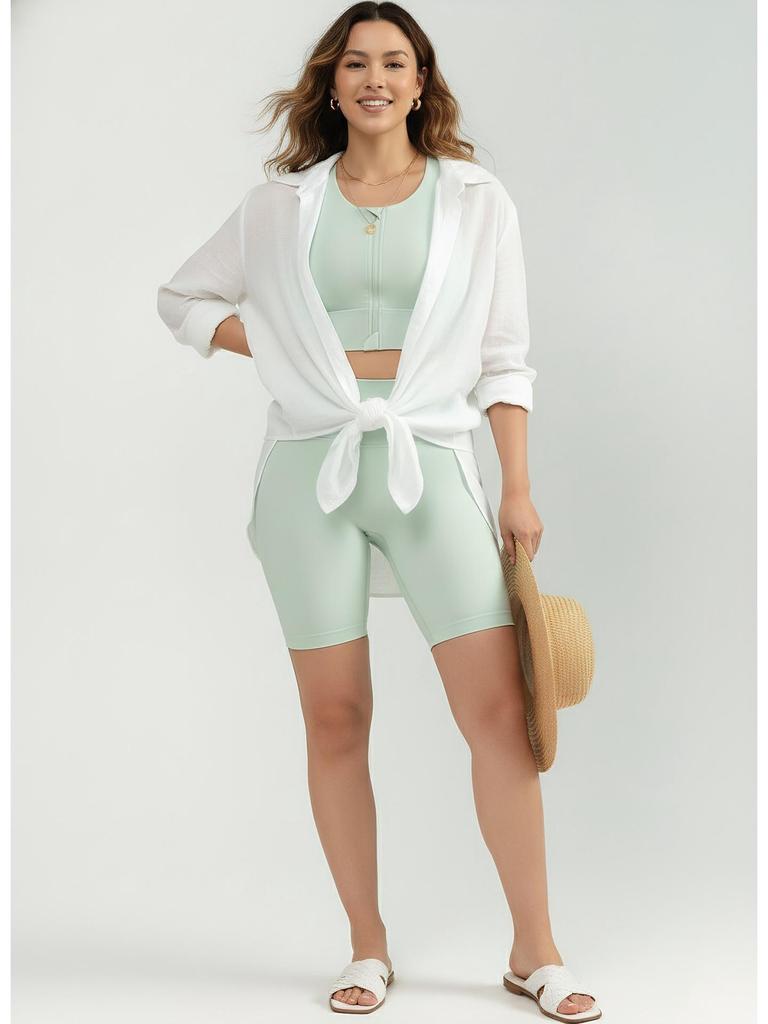 Light Green Front Zip Sports Bra with Fixed Pad: Shockproof and Stylish for Women