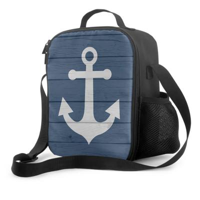 Nautical Anchor Insulated Lunch Box Reusable Portable Cooler Bag with Adjustable Shoulder Strap for Work School Picnic Travel