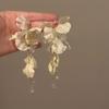 Summer Super Fairy White Flower Fringed Stud Earrings Atmosphere Exaggerated Temperament Earrings Seaside Vacation Style Photo Earrings