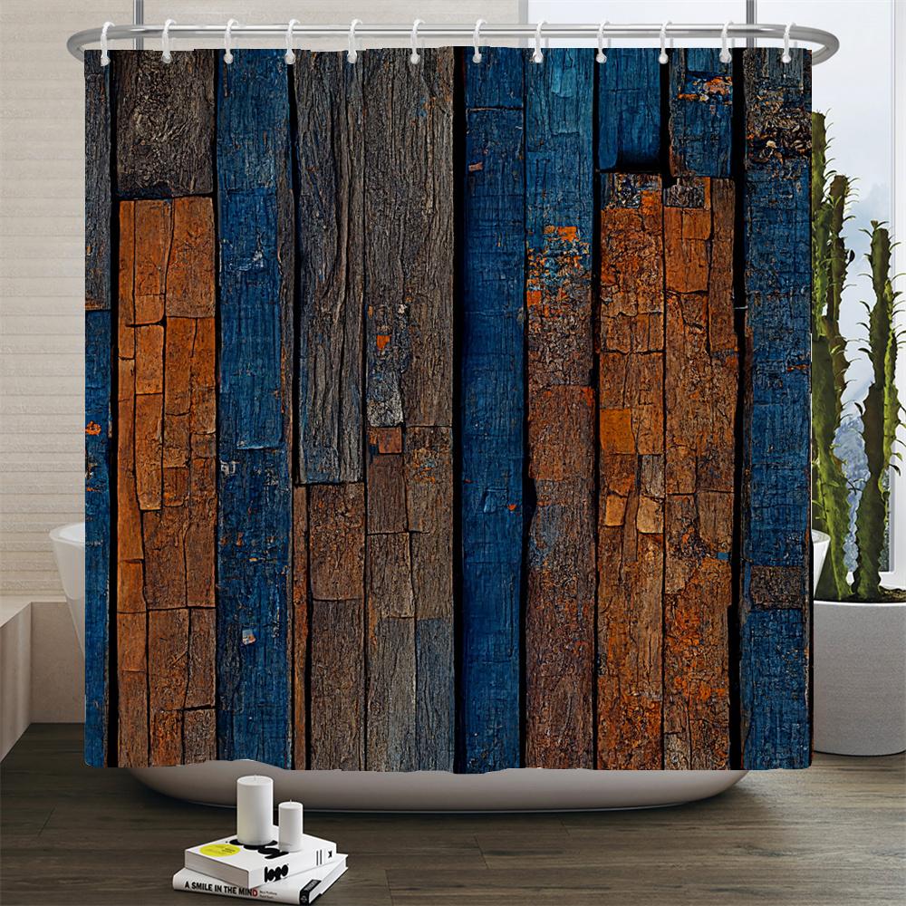 Rustic Shower Curtain, Vintage Vertical Wood Planks Distressed Rustic Hardwood Design,Fabric Bathroom Curtain Decor with Hooks