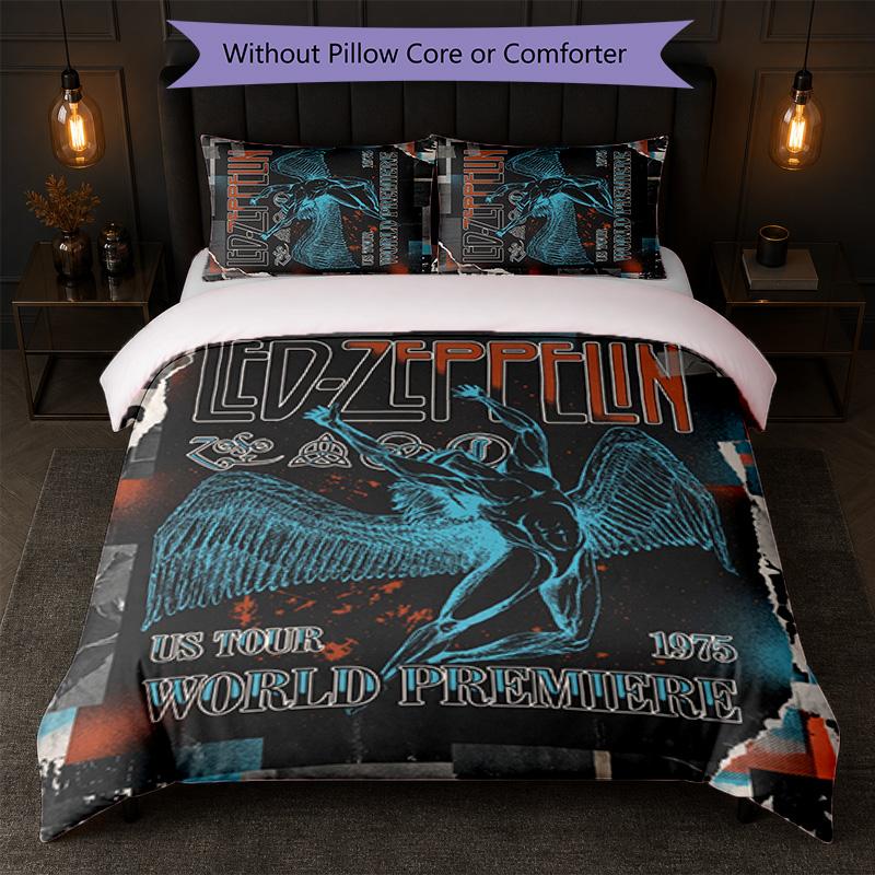Set Biancheria da Letto 3 Pezzi Stampa Led Zeppelin Copripiumino con Due Federe Biancheria da Letto Morbida per Camera da Letto Domestica