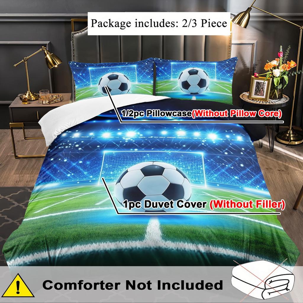 Sports Bedding Set No Filling 3Pcs Soccer Duvet Cover Set 2D Modern Competition Flat Printed Queen King Size Room Decor For Teen