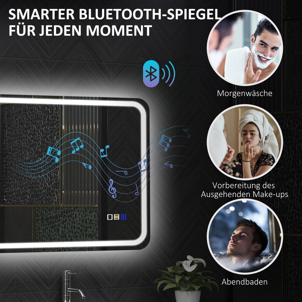 Bathroom Mirror with LED Lighting, Anti-Fog Pad, 3 Adjustable Colors, Silver