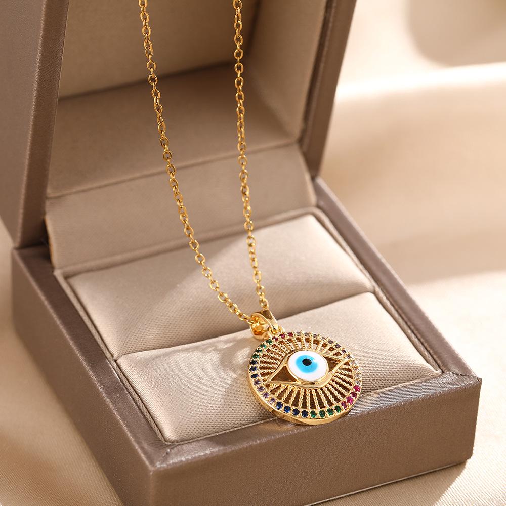 Women's Titanium Steel Blue Evil Eye Pendant Necklace - Light Luxury Clavicle Chain Jewelry