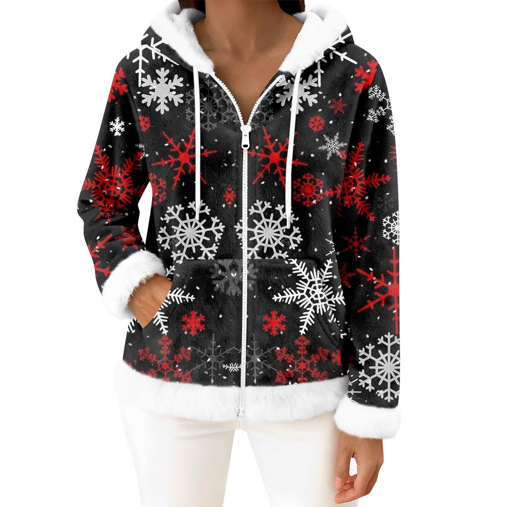 Damen Freizeitmode Langärmiger Fleece-Kapuzen-Cardigan mit Reißverschluss