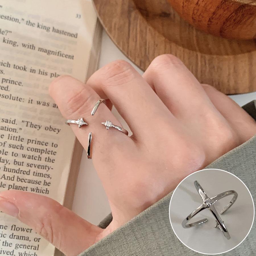 Korean Retro Geometric 925 Silver Plated Open Ring for Women