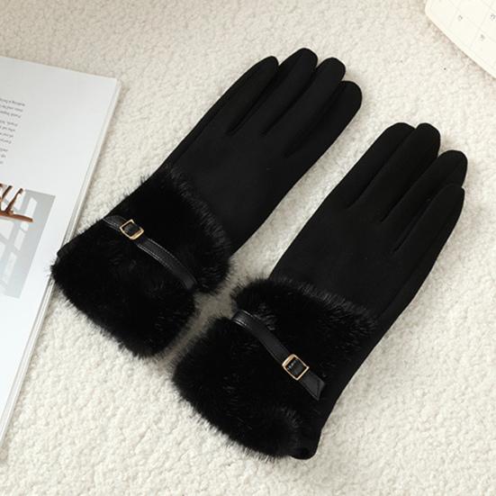 Women's Winter Suede Gloves with Fur Cuffs Soft Warm Touchscreen Cycling Gloves Ladies Fleece Lined Windproof Gloves for Cold Weather