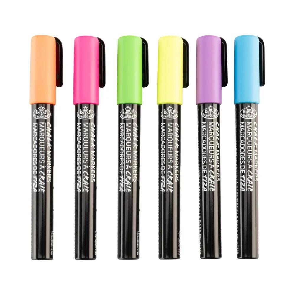 6 Piece Neon Chalk Markers Set Non-Toxic Liquid Chalk Multi-Surface Easy Clean Fine Point Reversible Tip Ideal Artists Crafters