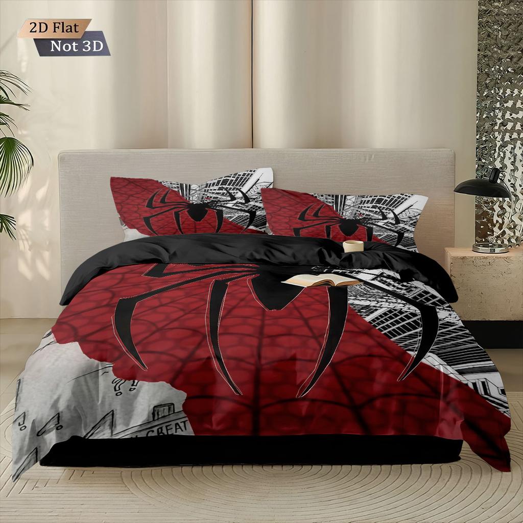 3pcs Black Spider Contrasting Printed Duvet Set Multi Size Bedroom And Dormitory Bedding Decoration Machine Washable