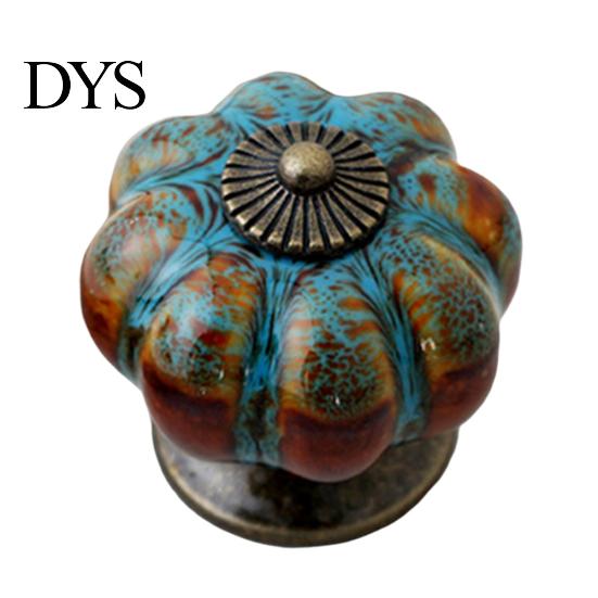 Retro Round Pumpkin Shape Ceramic Drawer Cabinet Wardrobe Door Handle Knob Decor