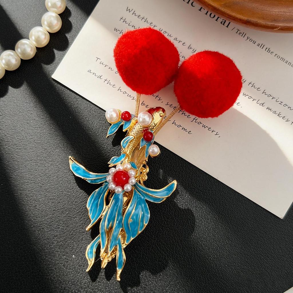 Ancient Style Hanfu Koi Pom-pom Children's Festive Red Hair Clips