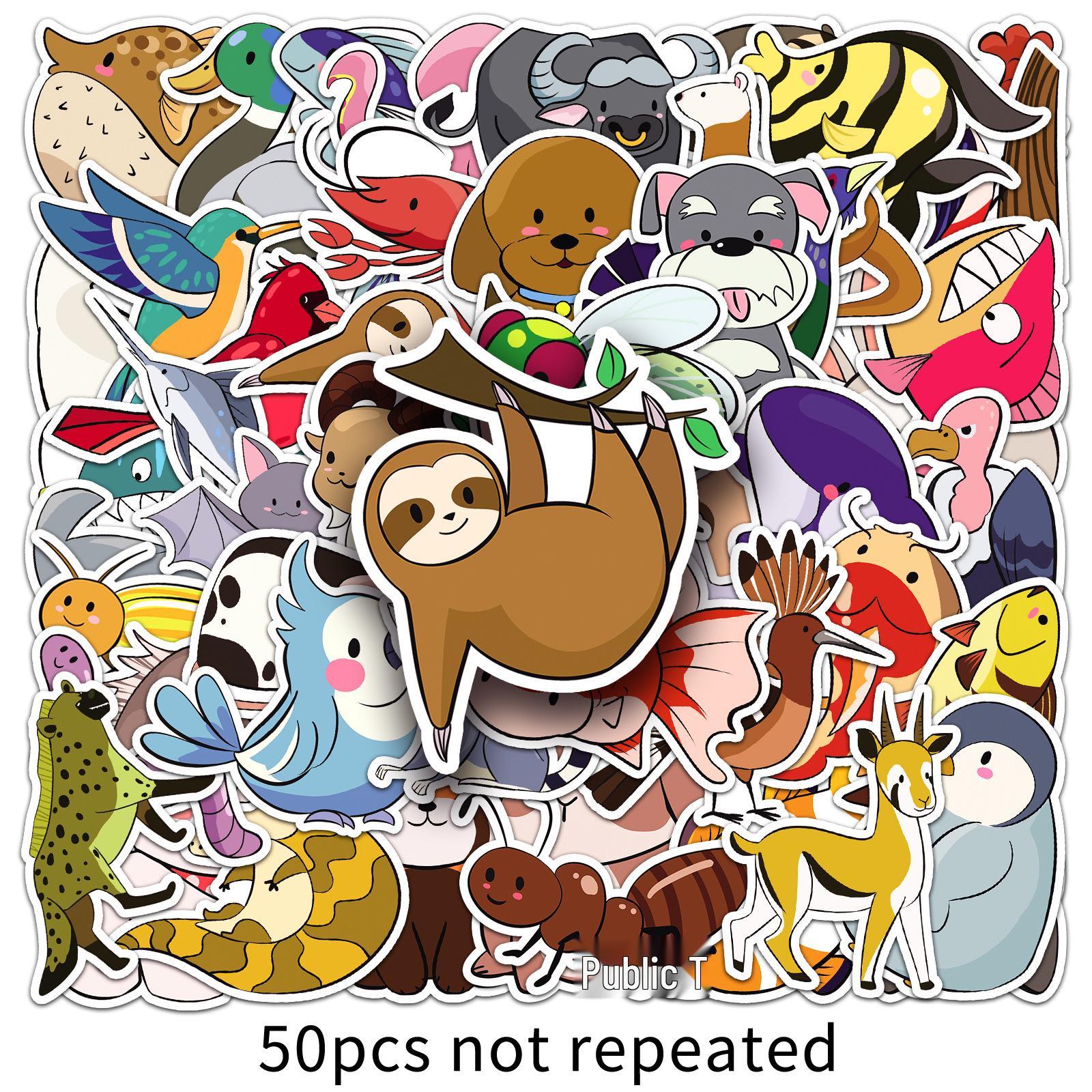 50-Piece Hand-Painted Cute Animal Waterproof Stickers for Bottles, Journals, and Stationery
