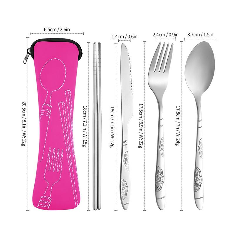 5Pcs Set Portable Cutlery Camping Fork Spoon Knifes Travel Cutlery Set Cutlery set portable Outdoor Tableware with Bag DCS003