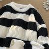 Men's Retro Striped Crew Neck Sweater - Autumn/Winter Loose Fit Knitwear in Plus Size