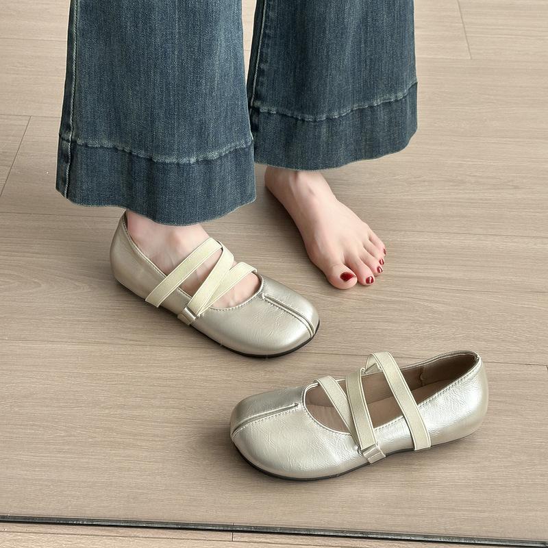 

Французский темперамент круглый носок мелкий вырез туфли-лодочки фея стиль Мэри Джейн плоские удобные перекрестный ремешок одна педаль 40 шампанского