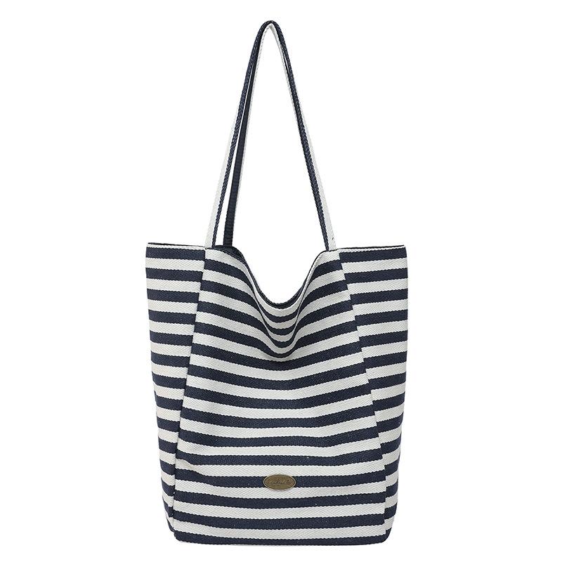 Artistic Style Casual Striped Tote Bag, Sweet Double-sided Single-shoulder Bag for Women