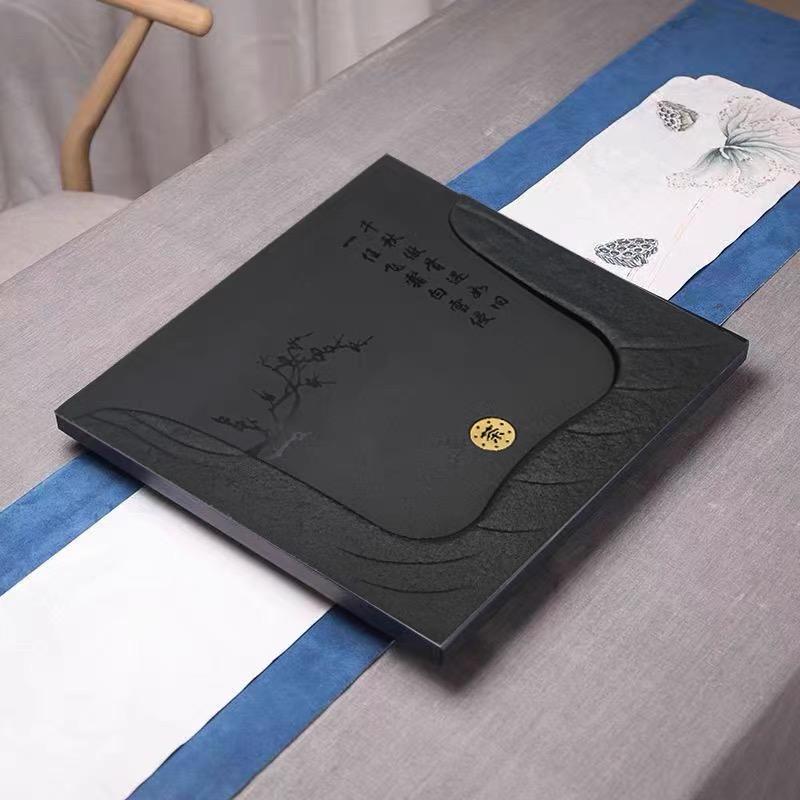 Synthetic King Black Stone Tea Tray Simple Modern Style Living Room Office Home Use Drainage Tea Set Tray Rectangular Shape