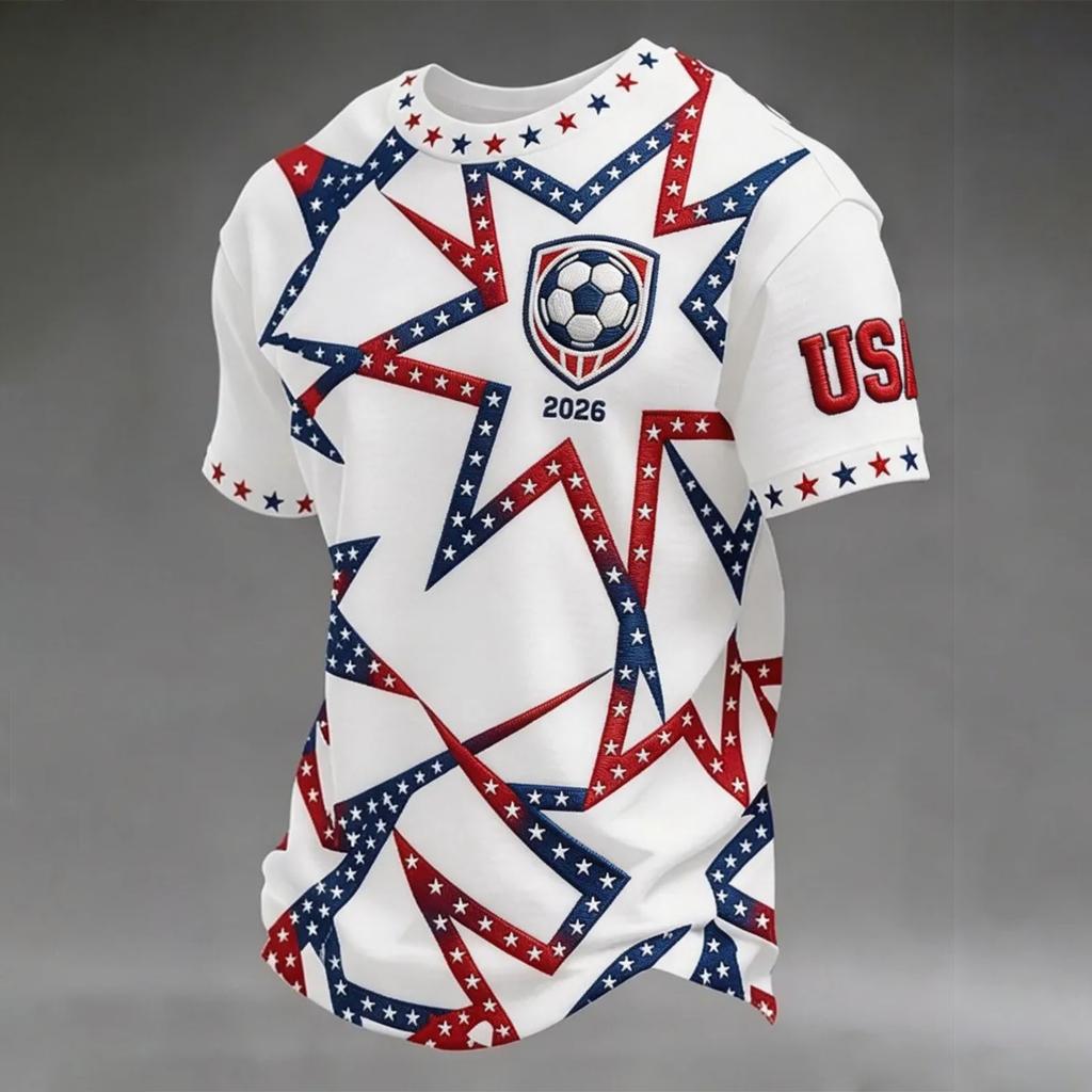 Men's Casual Crew Neck Lightweight Breathable Short Sleeve Top Soccer Print World Letter Pattern Sports Tee Shirt