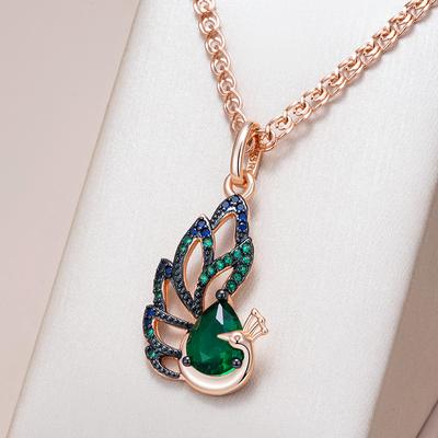 Blue Natural Zircon Peacock Pendant Necklace For Women  Rose Gold And Black Plating Vintage Daily Fine Jewelry