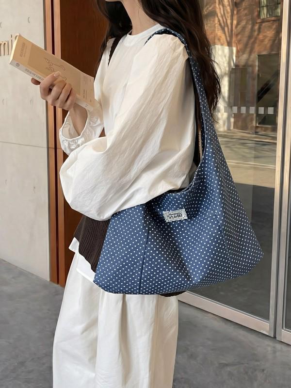 Women's Large Capacity Polka Dot Canvas Tote - Korean Style Commute and School Shoulder Bag
