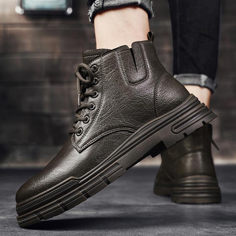 

Осенне-зимние кожаные ботинки мартин с высоким берцем, подростковые ретро рабочие ботинки на шнуровке, мужские мотоботы в британском стиле 44