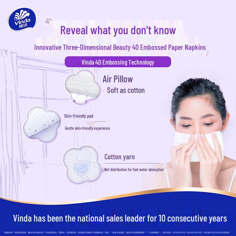 Vinda Cotton Soft 3-Ply Facial Tissues M-Size