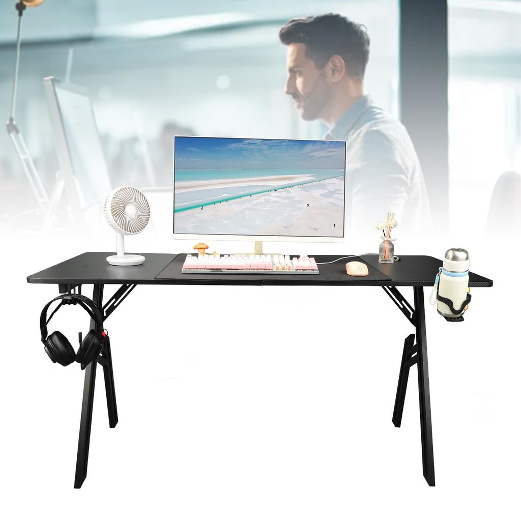 Computer Desk Non Slip Gaming Table 1.4m with Big Mouse Pad Water Cup Holder Earphone Hook