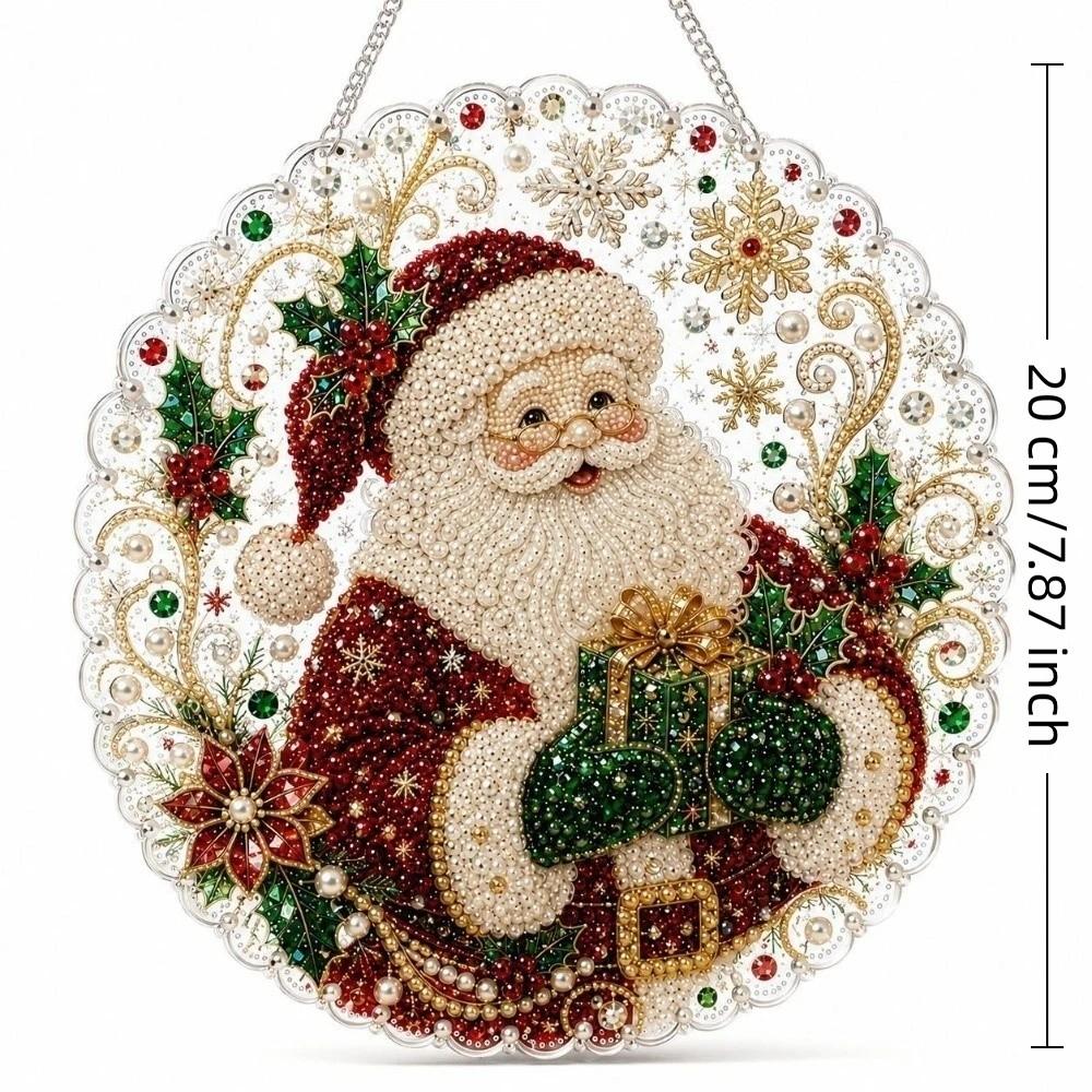 5D Christmas Diamond Painting Set Acrylic Round Board Xmas Acrylic Pendant Pearl Painting Kit Gift